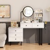 image:imageVINGLI Fluted Makeup Vanity Desk with Mirror amp Lights amp Power Outlet Small Vanity Table w 7 Drawers amp 4 Storage ShelvesOak Modern Dressing Table Set Charging Station for BedroomWhite  Black