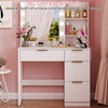 image:imageVINGLI Fluted Makeup Vanity Desk with Mirror amp Lights amp Power Outlet Small Vanity Table w 7 Drawers amp 4 Storage ShelvesOak Modern Dressing Table Set Charging Station for BedroomWhite