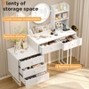 image:imageVINGLI Fluted Makeup Vanity Desk with Mirror amp Lights amp Power Outlet Small Vanity Table w 7 Drawers amp 4 Storage ShelvesOak Modern Dressing Table Set Charging Station for BedroomWhite