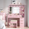 image:imageVINGLI Fluted Makeup Vanity Desk with Mirror amp Lights amp Power Outlet Small Vanity Table w 7 Drawers amp 4 Storage ShelvesOak Modern Dressing Table Set Charging Station for BedroomPink