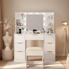 image:imageVINGLI Fluted Makeup Vanity Desk with Mirror amp Lights amp Power Outlet Small Vanity Table w 7 Drawers amp 4 Storage ShelvesOak Modern Dressing Table Set Charging Station for BedroomWhite