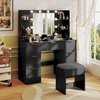 image:imageVINGLI Fluted Makeup Vanity Desk with Mirror amp Lights amp Power Outlet Small Vanity Table w 7 Drawers amp 4 Storage ShelvesOak Modern Dressing Table Set Charging Station for BedroomBlack