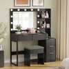 image:imageVINGLI Fluted Makeup Vanity Desk with Mirror amp Lights amp Power Outlet Small Vanity Table w 7 Drawers amp 4 Storage ShelvesOak Modern Dressing Table Set Charging Station for BedroomBlack