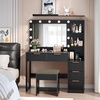 image:imageVINGLI Fluted Makeup Vanity Desk with Mirror amp Lights amp Power Outlet Small Vanity Table w 7 Drawers amp 4 Storage ShelvesOak Modern Dressing Table Set Charging Station for BedroomBlack