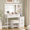 image:imageVINGLI Fluted Makeup Vanity Desk with Mirror amp Lights amp Power Outlet Small Vanity Table w 7 Drawers amp 4 Storage ShelvesOak Modern Dressing Table Set Charging Station for BedroomWhite