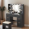image:imageVINGLI Fluted Makeup Vanity Desk with Mirror amp Lights amp Power Outlet Small Vanity Table w 7 Drawers amp 4 Storage ShelvesOak Modern Dressing Table Set Charging Station for BedroomBlack