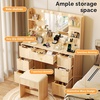 image:imageVINGLI Fluted Makeup Vanity Desk with Mirror amp Lights amp Power Outlet Small Vanity Table w 7 Drawers amp 4 Storage ShelvesOak Modern Dressing Table Set Charging Station for BedroomOak