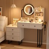image:imageVINGLI Fluted Makeup Vanity Desk with Mirror amp Lights amp Power Outlet Small Vanity Table w 7 Drawers amp 4 Storage ShelvesOak Modern Dressing Table Set Charging Station for BedroomWhite  Black