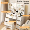 image:imageVINGLI Fluted Makeup Vanity Desk with Mirror amp Lights amp Power Outlet Small Vanity Table w 7 Drawers amp 4 Storage ShelvesOak Modern Dressing Table Set Charging Station for BedroomWhite