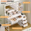 image:imageVINGLI Fluted Makeup Vanity Desk with Mirror amp Lights amp Power Outlet Small Vanity Table w 7 Drawers amp 4 Storage ShelvesOak Modern Dressing Table Set Charging Station for BedroomWhite