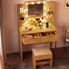 image:imageVINGLI Fluted Makeup Vanity Desk with Mirror and Lights and Stools Small Vanity Table with Bench Chair amp 2 Drawers amp 4 Storage Shelves White Dressing Table Set for Girls BedroomOak