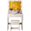image:imageVINGLI Fluted Makeup Vanity Desk with Mirror and Lights and Stools Small Vanity Table with Bench Chair amp 2 Drawers amp 4 Storage Shelves White Dressing Table Set for Girls BedroomWhite