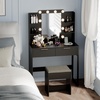 image:imageVINGLI Fluted Makeup Vanity Desk with Mirror and Lights and Stools Small Vanity Table with Bench Chair amp 2 Drawers amp 4 Storage Shelves White Dressing Table Set for Girls BedroomBlack
