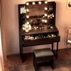 image:imageVINGLI Fluted Makeup Vanity Desk with Mirror and Lights and Stools Small Vanity Table with Bench Chair amp 2 Drawers amp 4 Storage Shelves White Dressing Table Set for Girls BedroomBlack