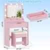 image:imageVINGLI Fluted Makeup Vanity Desk with Mirror and Lights and Stools Small Vanity Table with Bench Chair amp 2 Drawers amp 4 Storage Shelves White Dressing Table Set for Girls BedroomPink