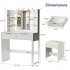 image:imageVINGLI Fluted Makeup Vanity Desk with Mirror and Lights and Stools Small Vanity Table with Bench Chair amp 2 Drawers amp 4 Storage Shelves White Dressing Table Set for Girls BedroomWhite