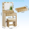image:imageVINGLI Fluted Makeup Vanity Desk with Mirror and Lights and Stools Small Vanity Table with Bench Chair amp 2 Drawers amp 4 Storage Shelves White Dressing Table Set for Girls BedroomOak