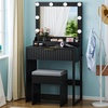 image:imageVINGLI Fluted Makeup Vanity Desk with Mirror and Lights and Stools Small Vanity Table with Bench Chair amp 2 Drawers amp 4 Storage Shelves White Dressing Table Set for Girls BedroomBlack