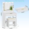 image:imageVINGLI Fluted Makeup Vanity Desk with Mirror and Lights and Stools Small Vanity Table with Bench Chair amp 2 Drawers amp 4 Storage Shelves White Dressing Table Set for Girls BedroomWhite