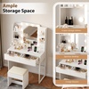image:imageVINGLI Fluted Makeup Vanity Desk with Mirror and Lights and Stools Small Vanity Table with Bench Chair amp 2 Drawers amp 4 Storage Shelves White Dressing Table Set for Girls BedroomWhite