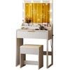 image:imageVINGLI Fluted Makeup Vanity Desk with Mirror and Lights and Stools Small Vanity Table with Bench Chair amp 2 Drawers amp 4 Storage Shelves White Dressing Table Set for Girls BedroomWhite