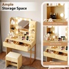 image:imageVINGLI Fluted Makeup Vanity Desk with Mirror and Lights and Stools Small Vanity Table with Bench Chair amp 2 Drawers amp 4 Storage Shelves White Dressing Table Set for Girls BedroomOak