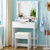 image:imageVINGLI Fluted Makeup Vanity Desk with Mirror and Lights and Stools Small Vanity Table with Bench Chair amp 2 Drawers amp 4 Storage Shelves White Dressing Table Set for Girls BedroomWhite