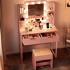 image:imageVINGLI Fluted Makeup Vanity Desk with Mirror and Lights and Stools Small Vanity Table with Bench Chair amp 2 Drawers amp 4 Storage Shelves White Dressing Table Set for Girls BedroomPink