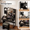 image:imageVINGLI Fluted Makeup Vanity Desk with Mirror and Lights and Stools Small Vanity Table with Bench Chair amp 2 Drawers amp 4 Storage Shelves White Dressing Table Set for Girls BedroomBlack