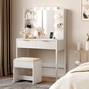 image:imageVINGLI Fluted Makeup Vanity Desk with Mirror and Lights and Stools Small Vanity Table with Bench Chair amp 2 Drawers amp 4 Storage Shelves White Dressing Table Set for Girls BedroomWhite