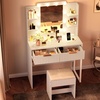 image:imageVINGLI Fluted Makeup Vanity Desk with Mirror and Lights and Stools Small Vanity Table with Bench Chair amp 2 Drawers amp 4 Storage Shelves White Dressing Table Set for Girls BedroomWhite
