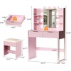image:imageVINGLI Fluted Makeup Vanity Desk with Mirror and Lights and Stools Small Vanity Table with Bench Chair amp 2 Drawers amp 4 Storage Shelves White Dressing Table Set for Girls BedroomPink