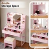 image:imageVINGLI Fluted Makeup Vanity Desk with Mirror and Lights and Stools Small Vanity Table with Bench Chair amp 2 Drawers amp 4 Storage Shelves White Dressing Table Set for Girls BedroomPink