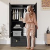 image:imageVINGLI Fluted Wardrobe Closet Armoire with Doors And Drawers White Wardrobe Cabinet with Hanging Rack Bedroom Closet Wood Free Standing Armoire with Shelf and Solid Wood Legs 315W197D693HBlack