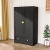 image:imageVINGLI Fluted Wardrobe Closet Armoire with Doors And Drawers White Wardrobe Cabinet with Hanging Rack Bedroom Closet Wood Free Standing Armoire with Shelf and Solid Wood Legs 315W197D693HBlack