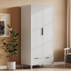 image:imageVINGLI Fluted Wardrobe Closet Armoire with Doors And Drawers White Wardrobe Cabinet with Hanging Rack Bedroom Closet Wood Free Standing Armoire with Shelf and Solid Wood Legs 315W197D693HWhite