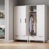 image:imageVINGLI Fluted Wardrobe Closet Armoire with Doors And Drawers White Wardrobe Cabinet with Hanging Rack Bedroom Closet Wood Free Standing Armoire with Shelf and Solid Wood Legs 315W197D693HWhite
