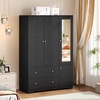image:imageVINGLI Fluted Wardrobe Closet Armoire with Doors And Drawers White Wardrobe Cabinet with Hanging Rack Bedroom Closet Wood Free Standing Armoire with Shelf and Solid Wood Legs 315W197D693HBlack