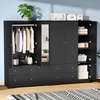 image:imageVINGLI Fluted Wardrobe Closet Armoire with Doors And Drawers White Wardrobe Cabinet with Hanging Rack Bedroom Closet Wood Free Standing Armoire with Shelf and Solid Wood Legs 315W197D693HBlack