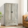 image:imageVINGLI Fluted Wardrobe Closet Armoire with Doors And Drawers White Wardrobe Cabinet with Hanging Rack Bedroom Closet Wood Free Standing Armoire with Shelf and Solid Wood Legs 315W197D693HRustic Grey
