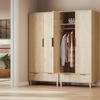 image:imageVINGLI Fluted Wardrobe Closet Armoire with Doors And Drawers White Wardrobe Cabinet with Hanging Rack Bedroom Closet Wood Free Standing Armoire with Shelf and Solid Wood Legs 315W197D693HOak