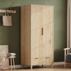 image:imageVINGLI Fluted Wardrobe Closet Armoire with Doors And Drawers White Wardrobe Cabinet with Hanging Rack Bedroom Closet Wood Free Standing Armoire with Shelf and Solid Wood Legs 315W197D693HOak