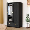 image:imageVINGLI Fluted Wardrobe Closet Armoire with Doors And Drawers White Wardrobe Cabinet with Hanging Rack Bedroom Closet Wood Free Standing Armoire with Shelf and Solid Wood Legs 315W197D693HBlack