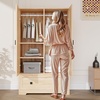 image:imageVINGLI Fluted Wardrobe Closet Armoire with Doors And Drawers White Wardrobe Cabinet with Hanging Rack Bedroom Closet Wood Free Standing Armoire with Shelf and Solid Wood Legs 315W197D693HOak