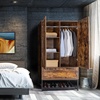 image:imageVINGLI Fluted Wardrobe Closet Armoire with Doors And Drawers White Wardrobe Cabinet with Hanging Rack Bedroom Closet Wood Free Standing Armoire with Shelf and Solid Wood Legs 315W197D693HRustic Brown