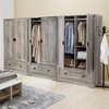 image:imageVINGLI Fluted Wardrobe Closet Armoire with Doors And Drawers White Wardrobe Cabinet with Hanging Rack Bedroom Closet Wood Free Standing Armoire with Shelf and Solid Wood Legs 315W197D693HRustic Grey