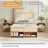 image:imageVINGLI Full Size Platform Bed Frame with Storage Headboard and Charging Station Modern Rattan Wood Bed with Shelves and OttomanSpace Saving Bed Frame for Bedroom or Guest RoomNatural WoodLinen Gray