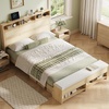 image:imageVINGLI Full Size Platform Bed Frame with Storage Headboard and Charging Station Modern Rattan Wood Bed with Shelves and OttomanSpace Saving Bed Frame for Bedroom or Guest RoomNatural Wood