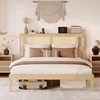 image:imageVINGLI Full Size Platform Bed Frame with Storage Headboard and Charging Station Modern Rattan Wood Bed with Shelves and OttomanSpace Saving Bed Frame for Bedroom or Guest RoomNatural Wood