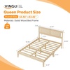 image:imageVINGLI Full Size Platform Bed Frame with Storage Headboard and Charging Station Modern Rattan Wood Bed with Shelves and OttomanSpace Saving Bed Frame for Bedroom or Guest RoomNatural Wood